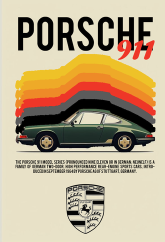 Porsche 911 Nostalgic Décor Poster – Iconic Car Illustration Home Wall Décor