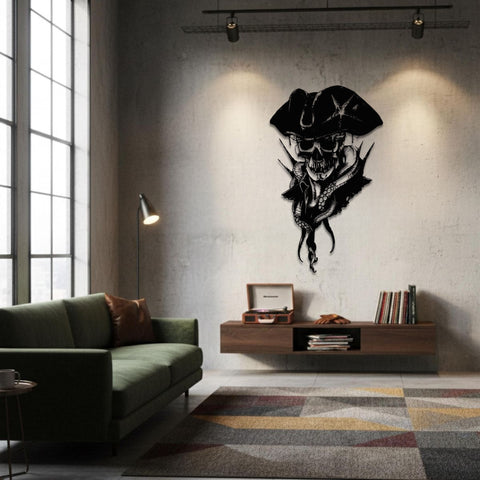Skull Pirate Captain Gothic Metal Wall Art