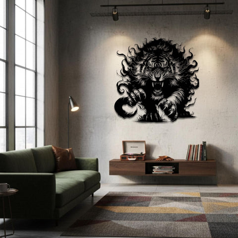 Tiger with Fiery Mane Metal Wall Art