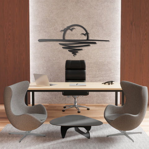 Sun and Birds Metal Line Wall Art