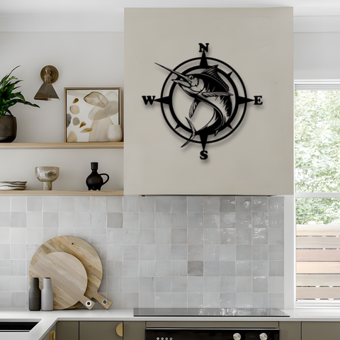 Marlin Fish Compass Metal Wall Art