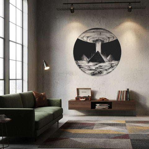 Space Ship & Pyramids Metal Wall Art