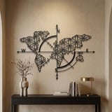 Geometric World Map with Compass metal wall art – image 3