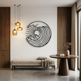 Mountain Sun and Waves Circle metal wall art – image 3