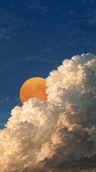 Moon and Clouds Aesthetic Wall Print Décor Poster – Serene Night Sky Print