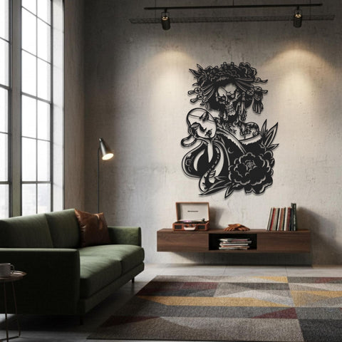 Skull Gothic Geisha Metal Wall Art