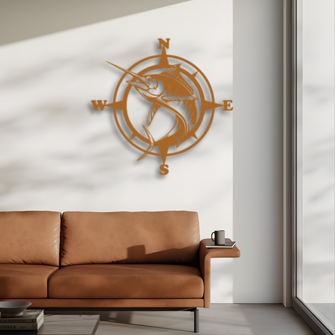 Marlin Fish Compass Metal Wall Art