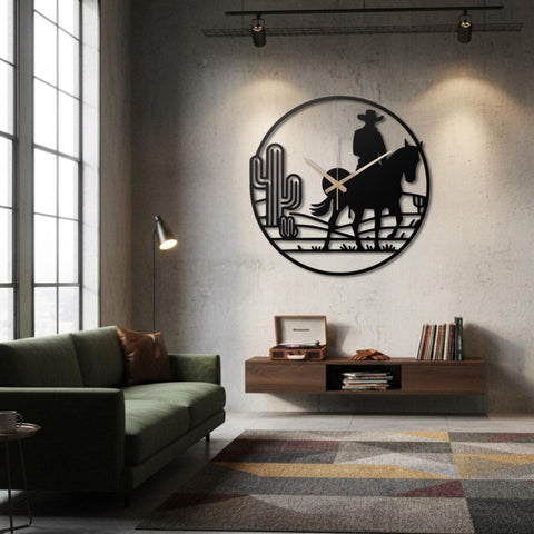 Western Cowboy Metal Wall Clock