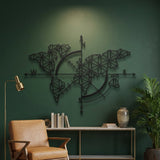 Geometric World Map with Compass metal wall art – image 4