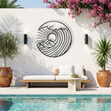 Mountain Sun and Waves Circle metal wall art – image 4