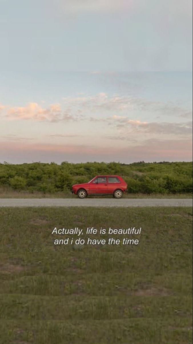 Actually, Life Is Distinctive and I Do Have the Time – Red Car Countryside Aesthetic Wall Décor Wall Poster