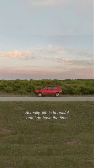 Actually, Life Is Distinctive and I Do Have the Time – Red Car Countryside Aesthetic Wall Décor Wall Poster