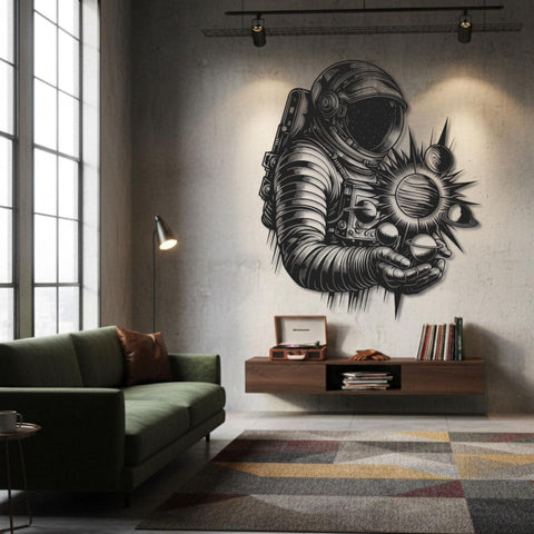 Astronaut Holding Sun Metal Wall Art