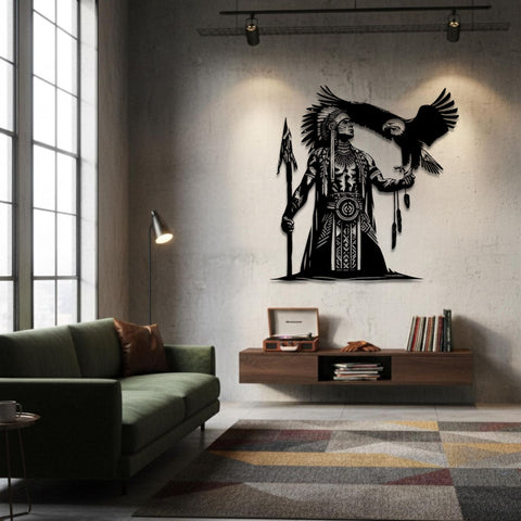 Tribal Spirit Eagle and Warrior Metal Wall Art