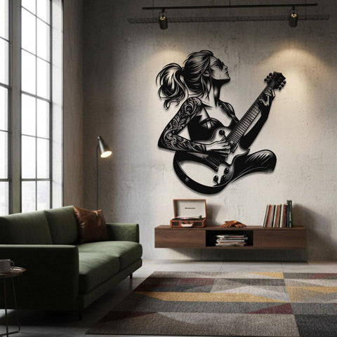 Cool Female Guitarist Metal Wall Art