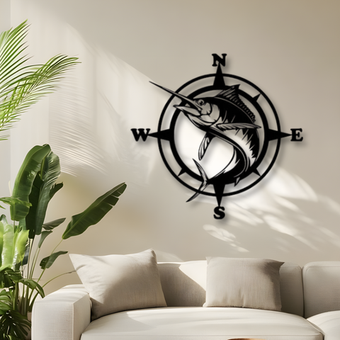 Marlin Fish Compass Metal Wall Art