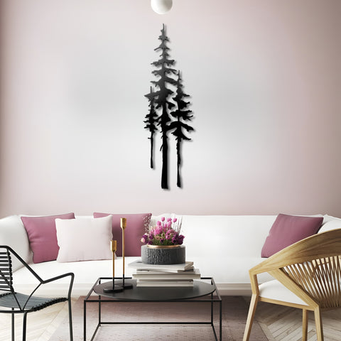 A Family of Evergreen Trees Metal Wall Art