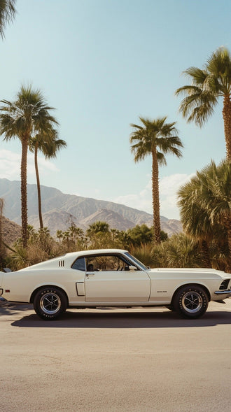 Cobra Jet Heritage Ford Mustang Print – Retro Car Wall Décor with Palm Trees