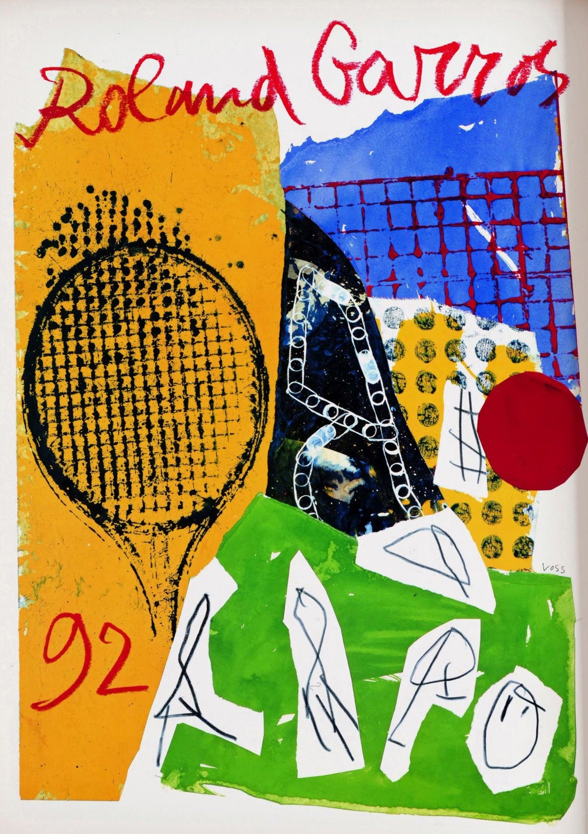 Roland Garros 1992 French Open Print by Jan Voss, Minimal French Art Lithograph, Contemporary Tennis Wall Poster