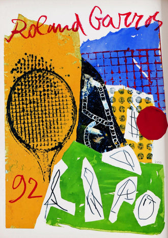 Roland Garros 1992 French Open Print by Jan Voss, Minimal French Art Lithograph, Contemporary Tennis Wall Poster