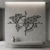 Geometric World Map with Compass metal wall art – image 5