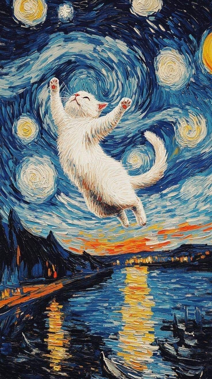 Starry Night Cat Home Art Aesthetic Décor Poster Print
