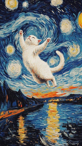 Starry Night Cat Home Art Aesthetic Décor Poster Print