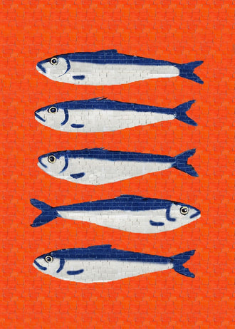 Blue Fish Pop Art Wall Print – Minimal Coastal Sea Life Canvas Print, Bright Blue Graffiti Art Print