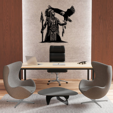 Tribal Spirit Eagle and Warrior Metal Wall Art