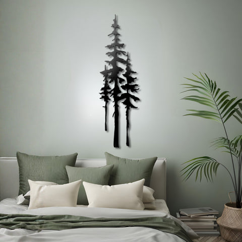 A Family of Evergreen Trees Metal Wall Art