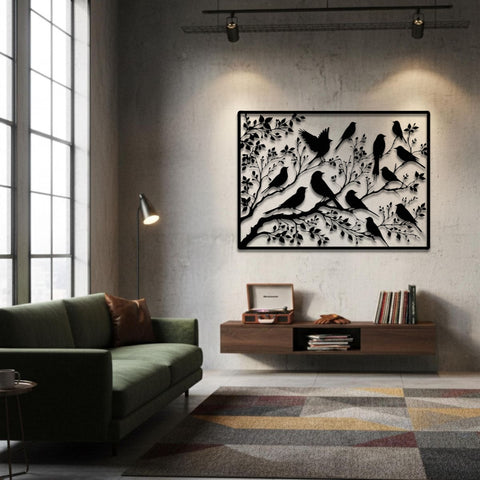 Birds Sitting on Branches Metal Wall Art