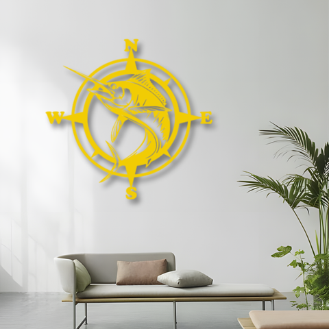 Marlin Fish Compass Metal Wall Art