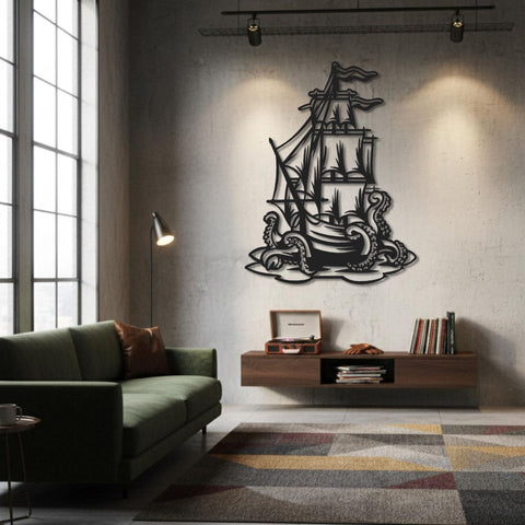 Ship Octopus Metal Wall Art