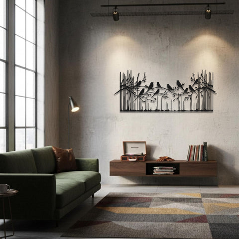 Birds on Tree Branches in Nature Metal Wall Art
