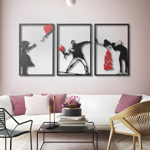 3 Pieces Banksy Metal Wall Art