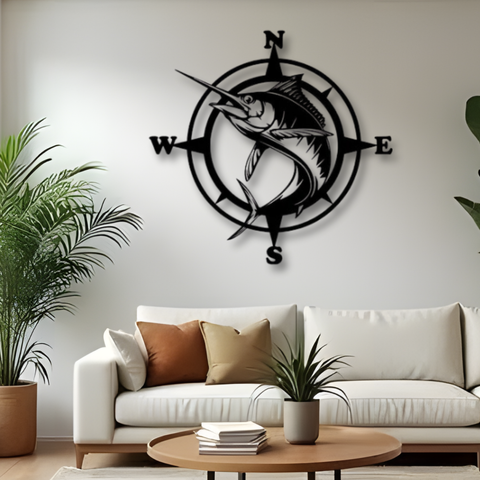 Marlin Fish Compass Metal Wall Art
