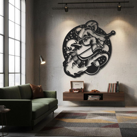 Astronaut Riding Rocket Metal Wall Art