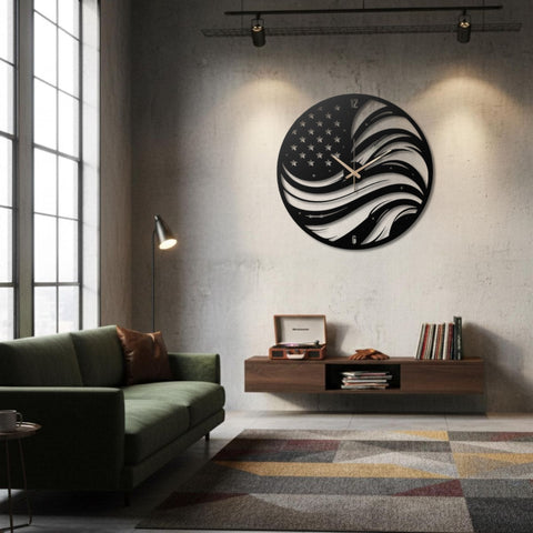 American Flag Metal Wall Clock