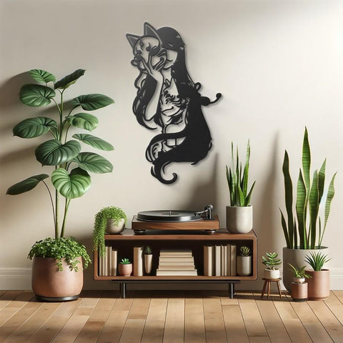 Mystical Fox and Girl Metal Wall Art