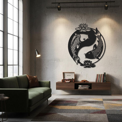 Ying Yang Koi Fish Metal Wall Art