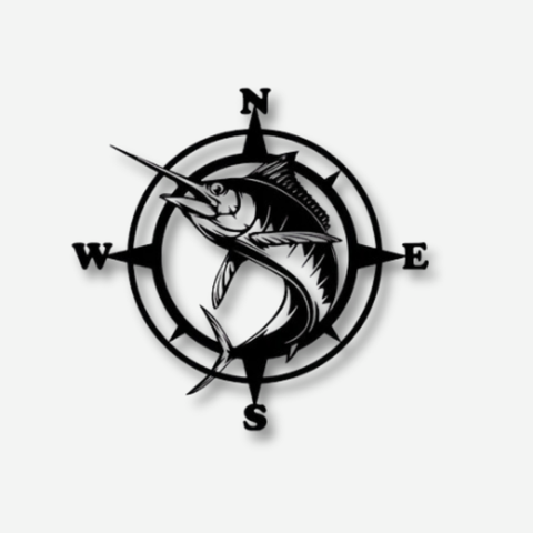 Marlin Fish Compass Metal Wall Art
