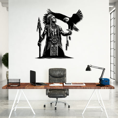 Tribal Spirit Eagle and Warrior Metal Wall Art