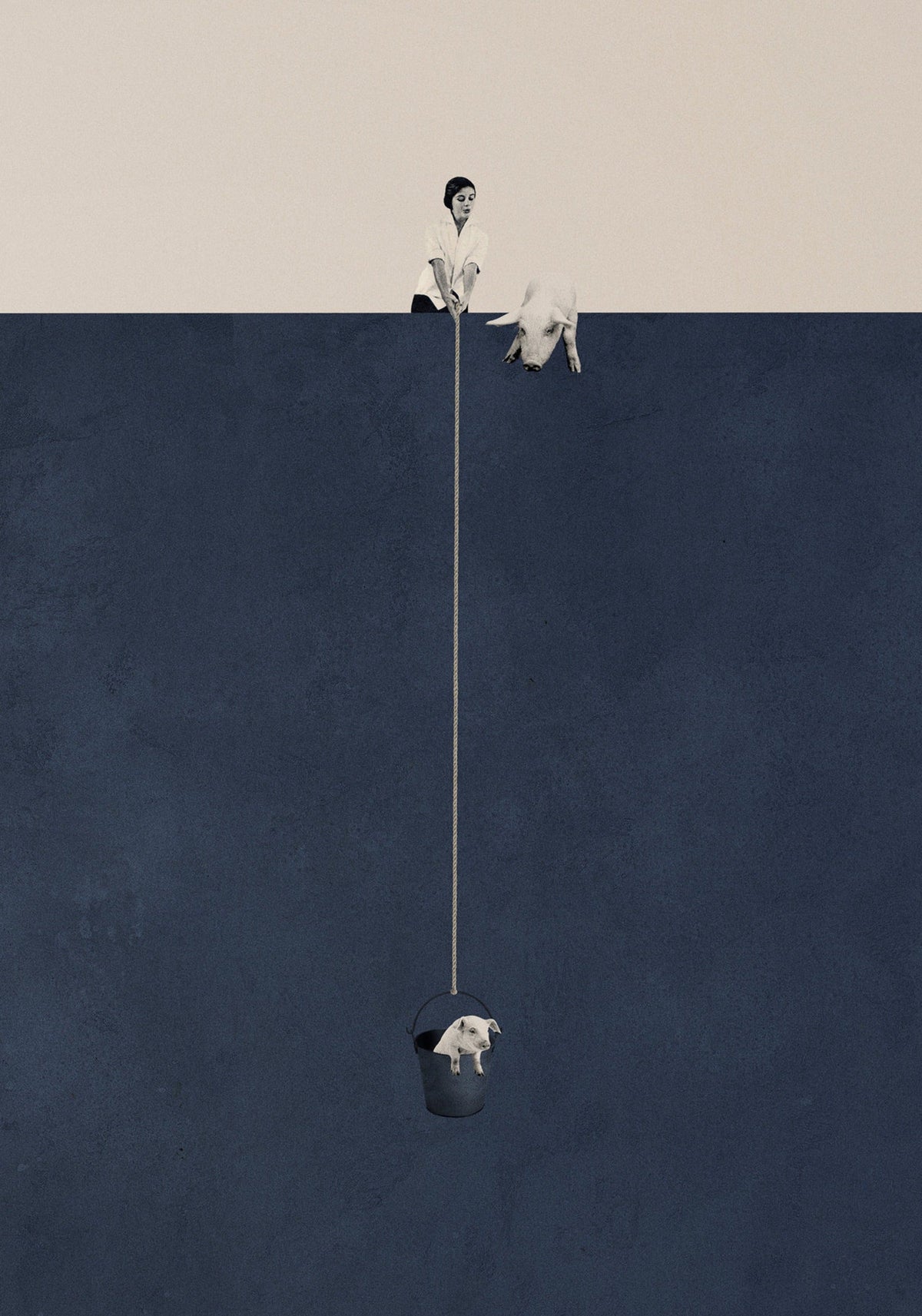 Surreal Woman and Pig Wall Print – Dreamlike Surrealism Print for Unique Home Decor