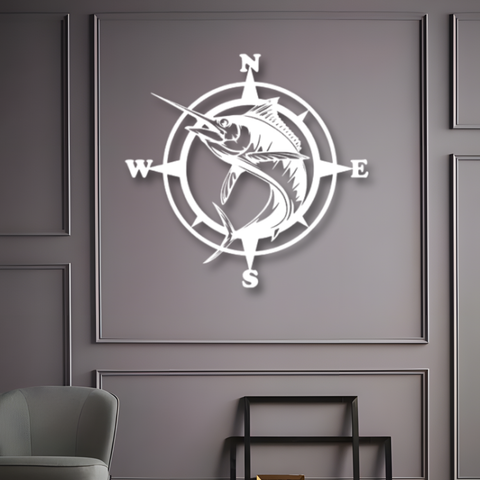 Marlin Fish Compass Metal Wall Art