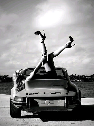 Porsche Editorial Wall Décor Poster – Stylish Woman on Porsche Car Photography Print
