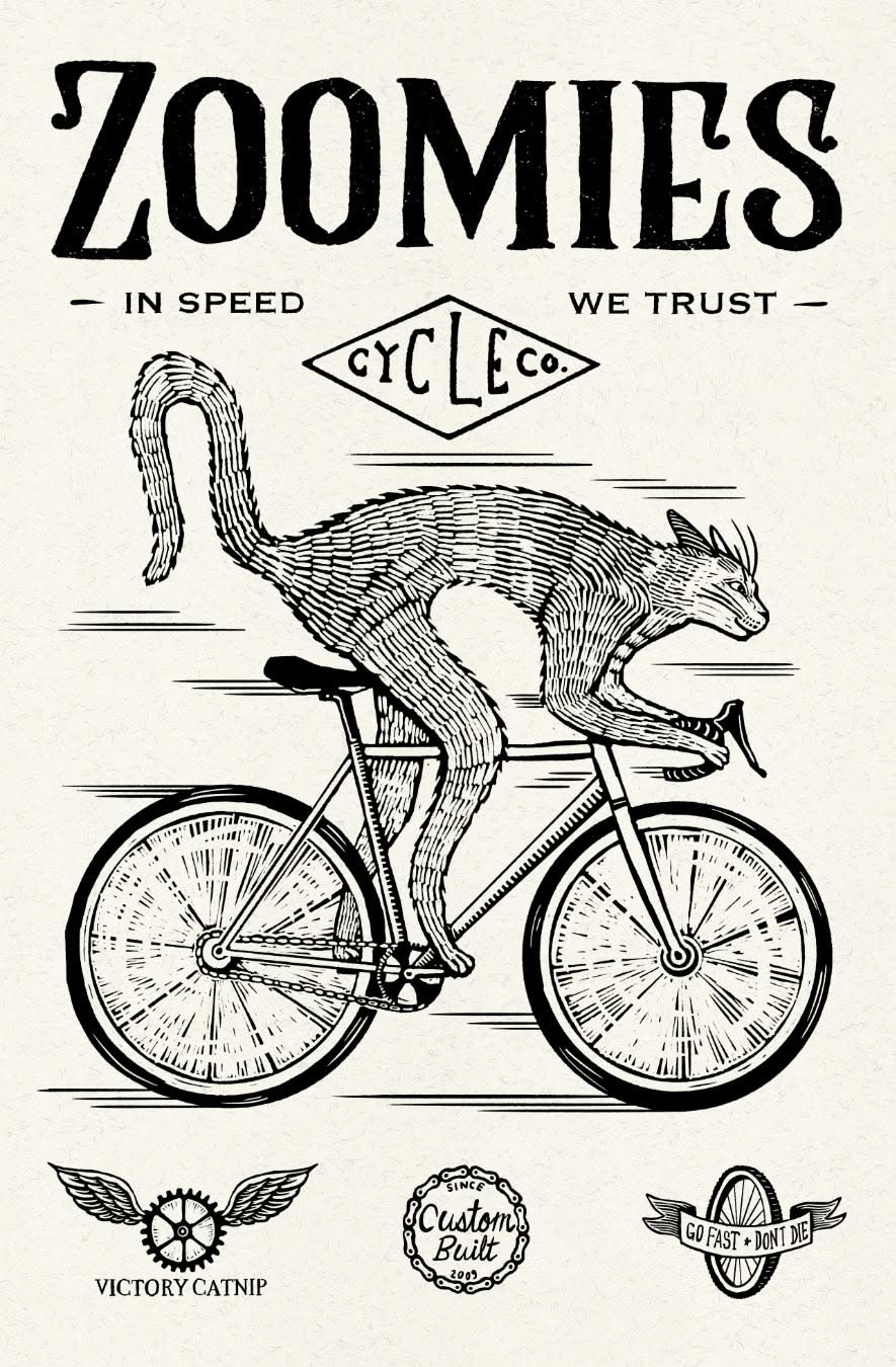 Zoomies In Speed We Trust Cat Print – Heritage Style Whimsical Pet Wall Poster
