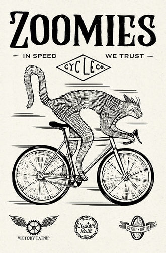 Zoomies In Speed We Trust Cat Print – Heritage Style Whimsical Pet Wall Poster