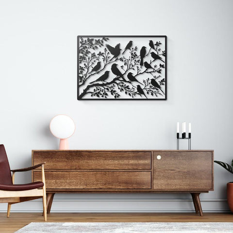 Birds Sitting on Branches Metal Wall Art