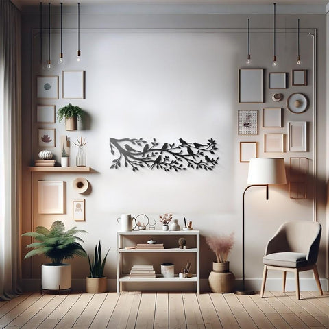 Birds Sitting on Tree Branches Metal Wall Art