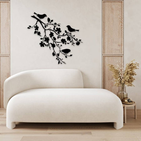 Birds on Cherry Blossom Branch Metal Wall Art